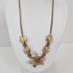 West Germany Vintage Floral Leaves Bib Necklace with Yellow Rhinestones Size 16 Photo 4