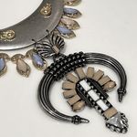 None Crescent Moon Custom Statement Bib Necklace, abstract squash blossom,silver tone Photo 9