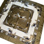 Jean Player Vintage Horse Carriage Equestrian Taupe White Gold Satin Scarf Tan Photo 3