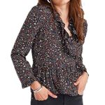 Madewell  Silk Ruffle-Hem Wrap Top in Starry Night Size Medium Photo 0