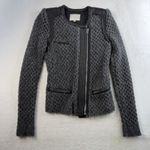 IRO  38 US 4 Lina Knit Gray Wool Blend Leather Trim Moto Jacket Women’s Open Knit Photo 3