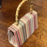 Woven Style Hand Bag or Crossbody Purse. Crochet with wooden handle. Orange Photo 1