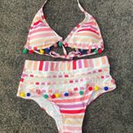 Boutique colorful striped Pom Pom high waist swimsuits Photo 1