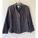 Talbots Sz 10 Irish Linen Black Mock Neck Button Down Blazer Shoulder Pads Photo 1