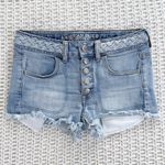 American Eagle  HR Button Fly Cutoff Braided Denim Shorts - Light Wash - 2 Photo 1