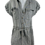 Nicole Miller Women's Gray Short Sleeve Collar Button Up Tie Jumpsuit Romper S Photo 0