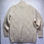 Vintage 70s 80s Ivory Wool Cable Knit Fisherman Sweater Cardigan Thomas Keeling Size 1X Photo 1