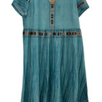 Teal With Floral Design Short Sleeve Flowing Midi Dress Size XL Blue Photo 0