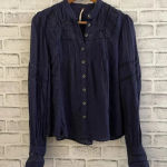 Free People Women’s  navy blue long sleeve button down embroidered detail top XS Photo 0