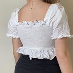English Factory White Smocked Ruffle Cropped Top Blouse Small Photo 10