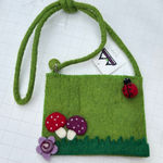 Felt shoulder bag whimsical mushroom ladybug floral design Gift NWT Green Photo 0