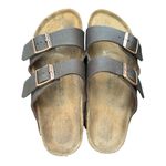 Birkenstock Arizona Black Leather Copper Buckle Two Strap Slide Sandal Photo 1