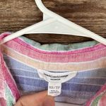 Beach Lunch Lounge Linen Blend Colorful Striped Tie Front Button Down Photo 2