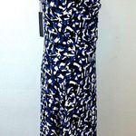 Donna Karan dress midi fit & flare black, blue & white print size 4 NWT Photo 5