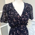 Floret Studios Floral Navy Blue MIDI Smocked Chiffon Maxi Dress Size Small Photo 2