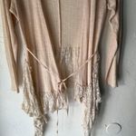 A’Reve Beige Open Knit Lace Hem Cardigan Boho Cottagecore Ruffle Coquette Size M Size M Photo 2