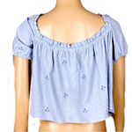 ZARA  light blue, openwork eyelet, embroidered puff-sleeve crop top. Size XL.NWOT Photo 4