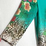 Soft Surroundings  Blouse L Teal Green Sheer Leopard Floral Flowers Pullover Top Photo 3