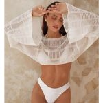 SheIn Womens Medium White Crop Top Bathing Suit Cover Up Top Long Sleeve Photo 2