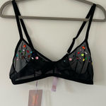 Savage X Fenty Carnival Unlined Black Gem Rhinestone Tricot Plunge Bra NWT Large Photo 0