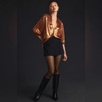 Anthropologie  Gold Copper Metallic Shimmer Foil Blouse V-Neck Size Medium M Photo 5