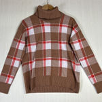 Tahari  Womens Sweater Sz S Plaid Turtle Neck Brown Red Harvest Fall Winter Top Photo 0