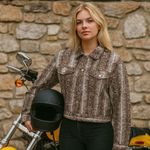 Topshop  Moto Snake Print Cropped Denim Jacket Motorcycle Riding Chick Size 6 Photo 0