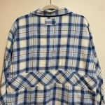 Free People  We The Free Sz M Wind River Flannel Pullover Shacket Blue Plaid Zip Photo 9