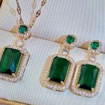 Faux Emerald Necklace Pendant & Earring Set Gold Photo 1