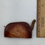 Hand Tooled Leather Coin Purse Pouch Virginia Floral Embossed Zip Pouch Brown Photo 5