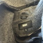 DKNY NWOT   Mixed Media Leather Trim Walker Coat Heather Grey Hooded Wool Blend Photo 6