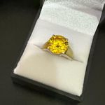 Vintage Sterling Silver 925 Citrine CZ Stone Mother Of Pearl Solitaire Ring Sz 7 Yellow Photo 13