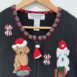 VTG 90s Christmas Puppy Sweater Vest Size L Grandma Core Holiday Dogs Santa Hat Black Size L Photo 1