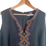 Peter Nygard  Women Midi‎ Dress 16 Black Textured Colorful Embroidered Aztec Trim Photo 10