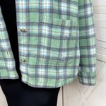 American Eagle Oversized Plaid Fleece Flannel Button Up Shacket Green Large Photo 5