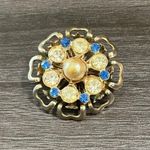 Vintage Rhinestone Pearl Brooch Gold Photo 0