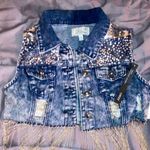 Navy blue denim croptop sequins tassel vest size Small Petite Photo 0