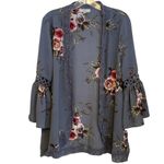 Entro NWT  grey kimono bell sleeve grey floral cardigan L Photo 4