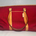 Coach Vintage 3602 Red Signature Jacquard Tote Bag Leather Trim Y2K Large Photo 0