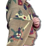 Vintage 80s Berek Hand Knit Pima Cotton Airplane Cardigan Oversized Military Green Size L Photo 12