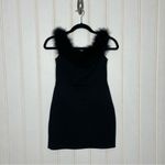NBD Revolve X Marisole Off Shoulder Feather Trim Mini Black Dress Size XS Photo 3