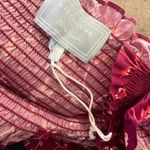 Hill House  Home Ellie Nap Dress Midi Ruched Burgundy Botanical Size Large Photo 3