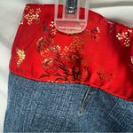 I.N.C Y2K Bootcut Jeans Red Satin Embroidered Oriental Waistband 8 No Stretch Blue Photo 11