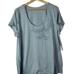 Studio Works Light Blue Floral Embroidered Short Sleeve T-Shirt XL Photo 0