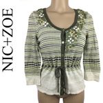 Nic+Zoe  Green & White Knit Button Trim Short Sleeve Sweater NEW S Photo 6