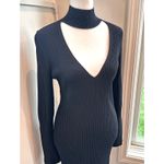 Maria McManus Cutout High Neck Large Black Ribbed Dress Long Sleeve Cocktail Photo 4