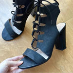 mix no. 6 Black Lace Up Block Heels, Cocktail Party Sandal Heels, Size 10 Photo 6