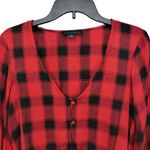 Sanctuary Buffalo Plaid Red & Black V Neck Button Down Festive Blouse Size XS Photo 2