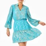 Lilly Pulitzer  Joella Metallic Silk Chiffon Dress Bermuda Blue Size 8 Photo 2