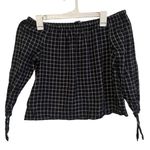 Madewell  Black Off The Shoulder Square Peasant Plaid Top Wrist Ties Size XXS Photo 1